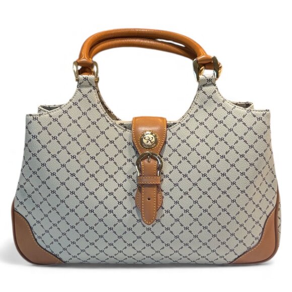 Rioni Madeleine Large Buckle Satchel Monogram Brown Leather   NWOT - Picture 3 of 14